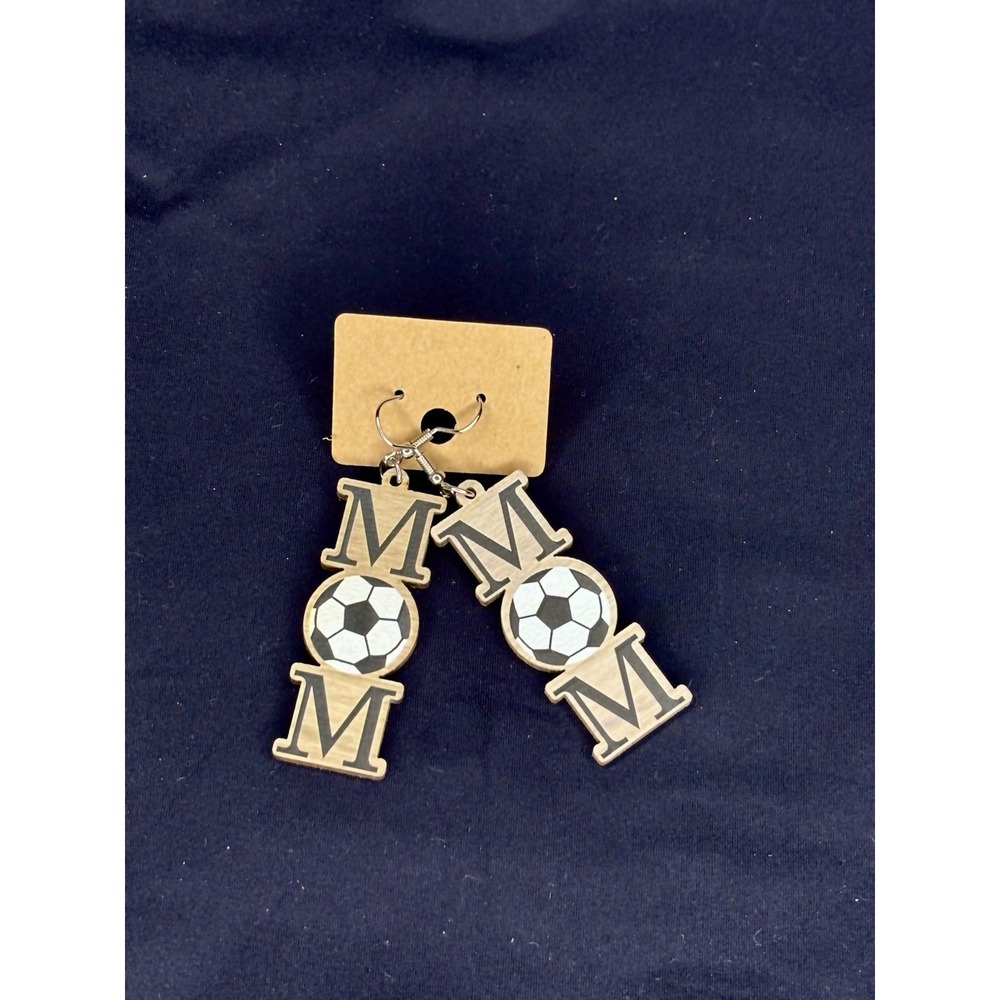 Soccer Mom Wooden Dangle Earrings‎ - Handmade Game Day Jewelry NEW Sports Gift